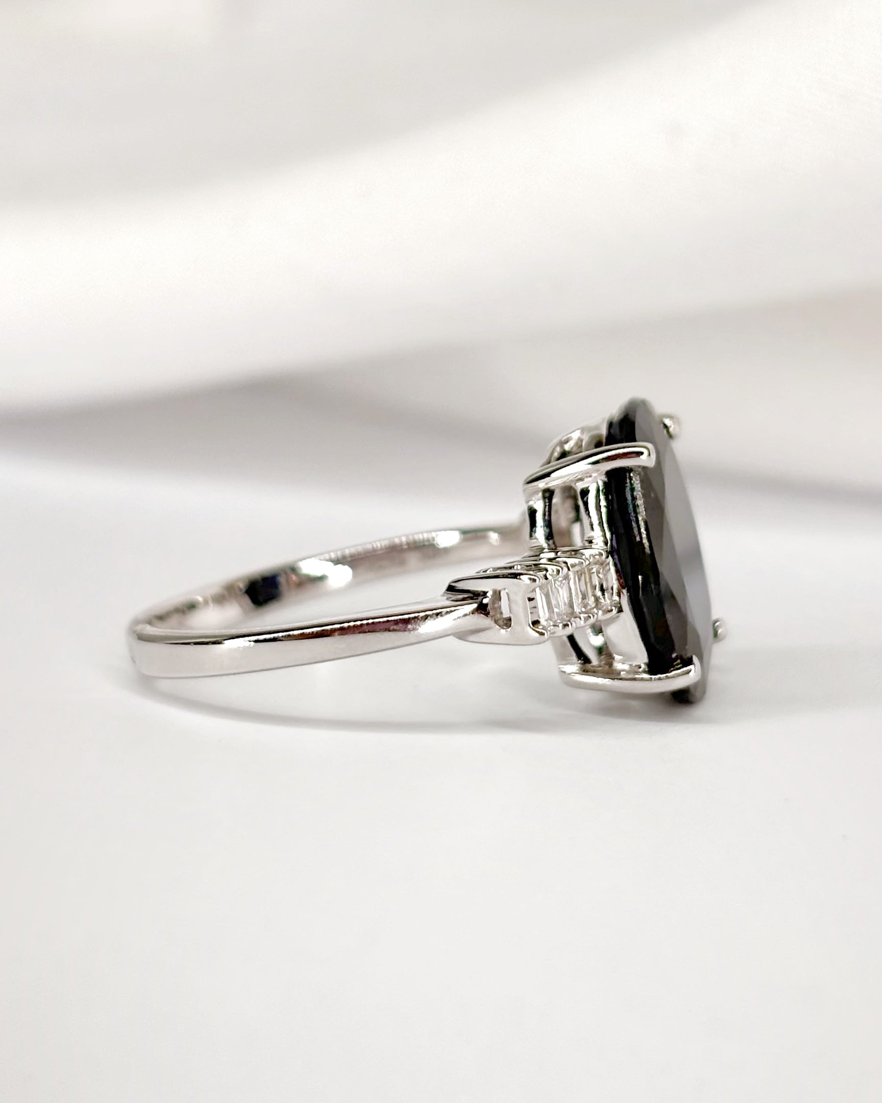 Trilogy Sapphire Ring 4.77 Carats &amp; Baguette Diamonds 0.24 Carat "Célia"