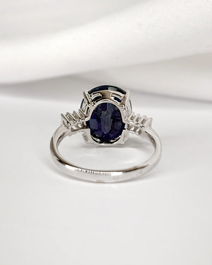 Trilogy Sapphire Ring 4.77 Carats &amp; Baguette Diamonds 0.24 Carat "Célia"