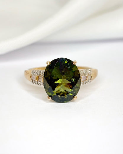 Bague Cocktail Moldavite 4.15 carats &amp; Diamants "Aurore"