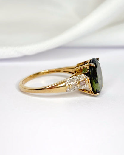 Bague Cocktail Moldavite 4.15 carats &amp; Diamants "Aurore"