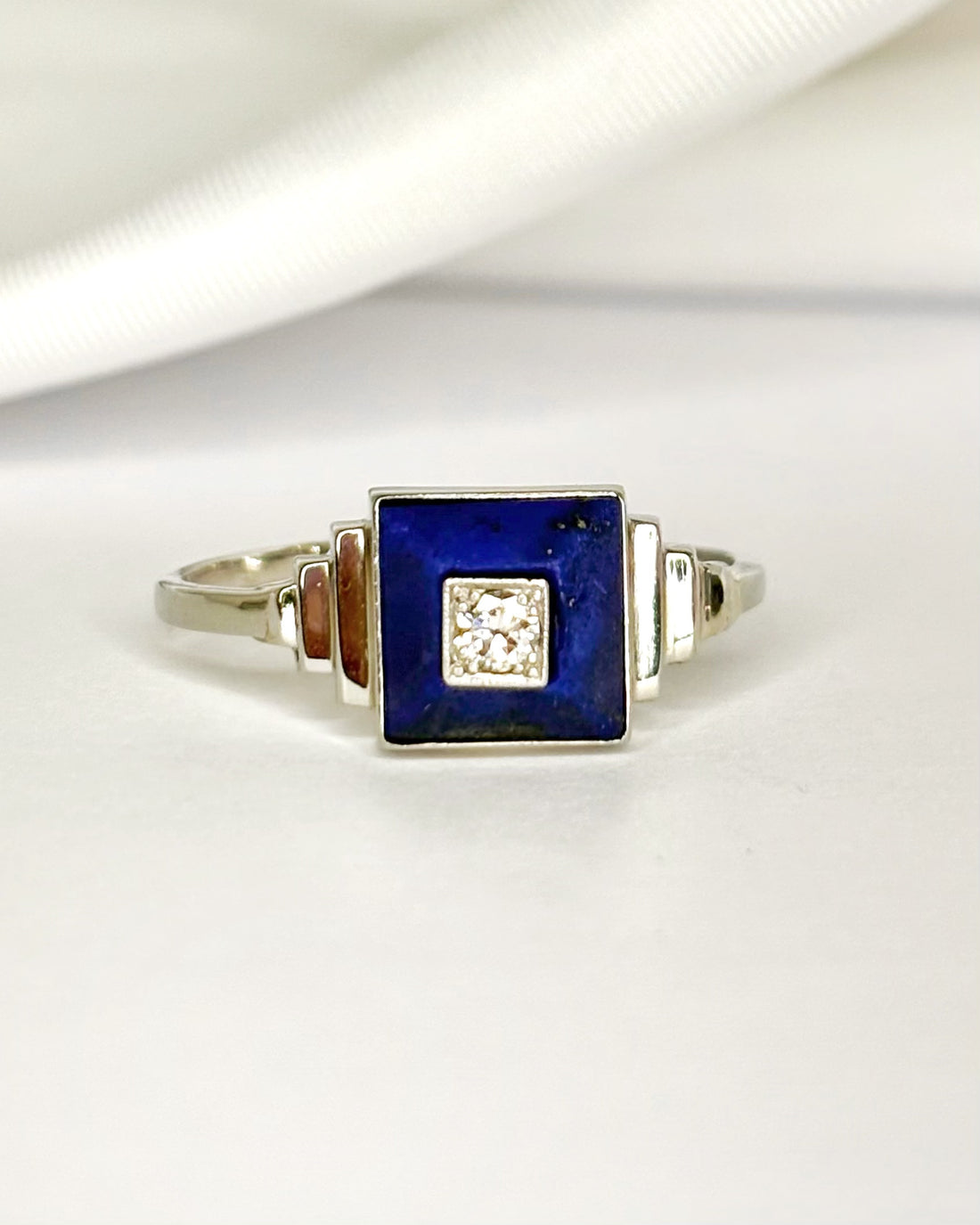 Bague Art-Déco Lapis-Lazuli &amp; Diamant "Lalie"