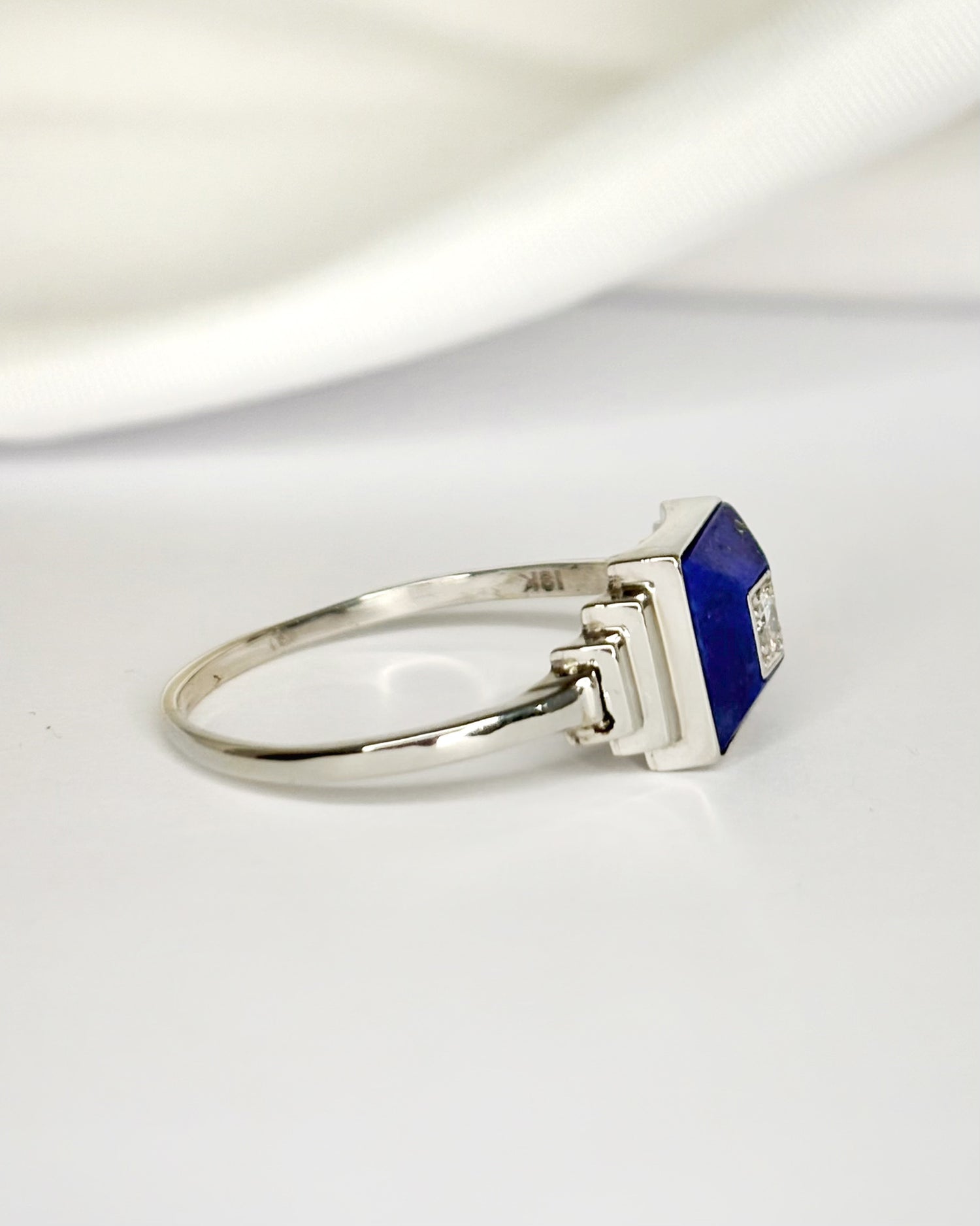 Art Deco Lapis Lazuli &amp; Diamond Ring "Lalie"