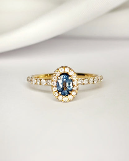 Bague Solitaire Saphir 0.40 carat &amp; Diamants 0.64 carat "Magda"
