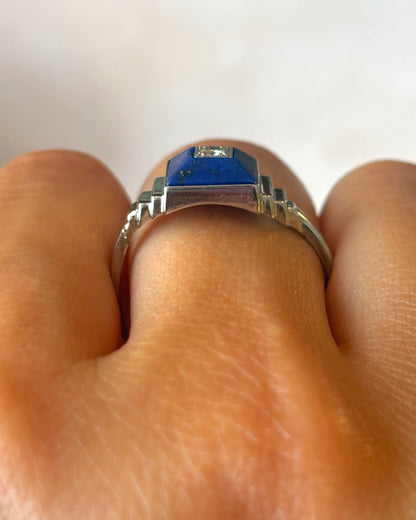 Art Deco Lapis Lazuli &amp; Diamond Ring "Lalie"