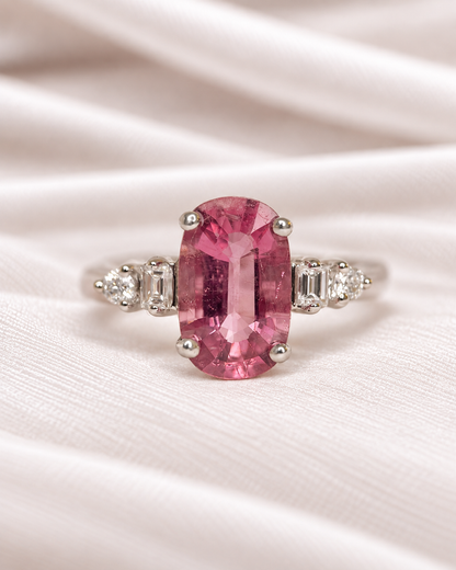 Bague Trilogie Tourmaline Rose 1.54 carat &amp; Diamants "Hortense"