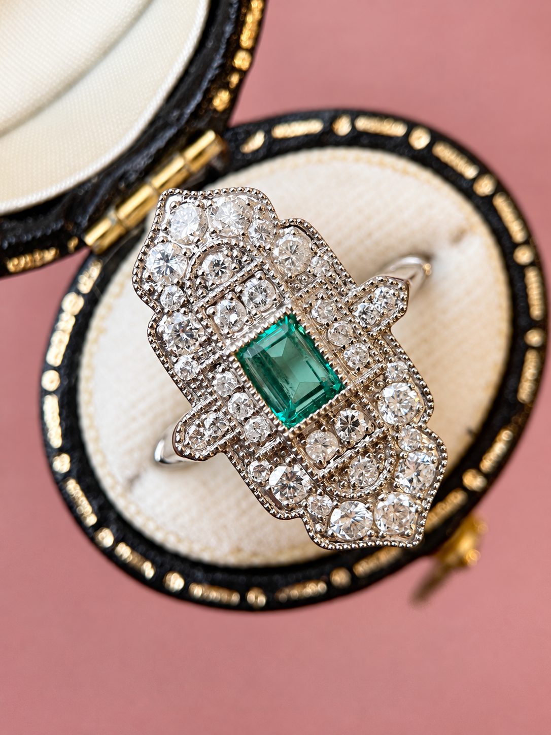 Art Deco-style Colombian Emerald Ring 0.59 carat &amp; Diamonds 0.93 carat "Minerva"