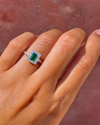 Bague Style Art-Déco Émeraude 0.60 carat &amp; Diamants 0.20 carat "Serafine"