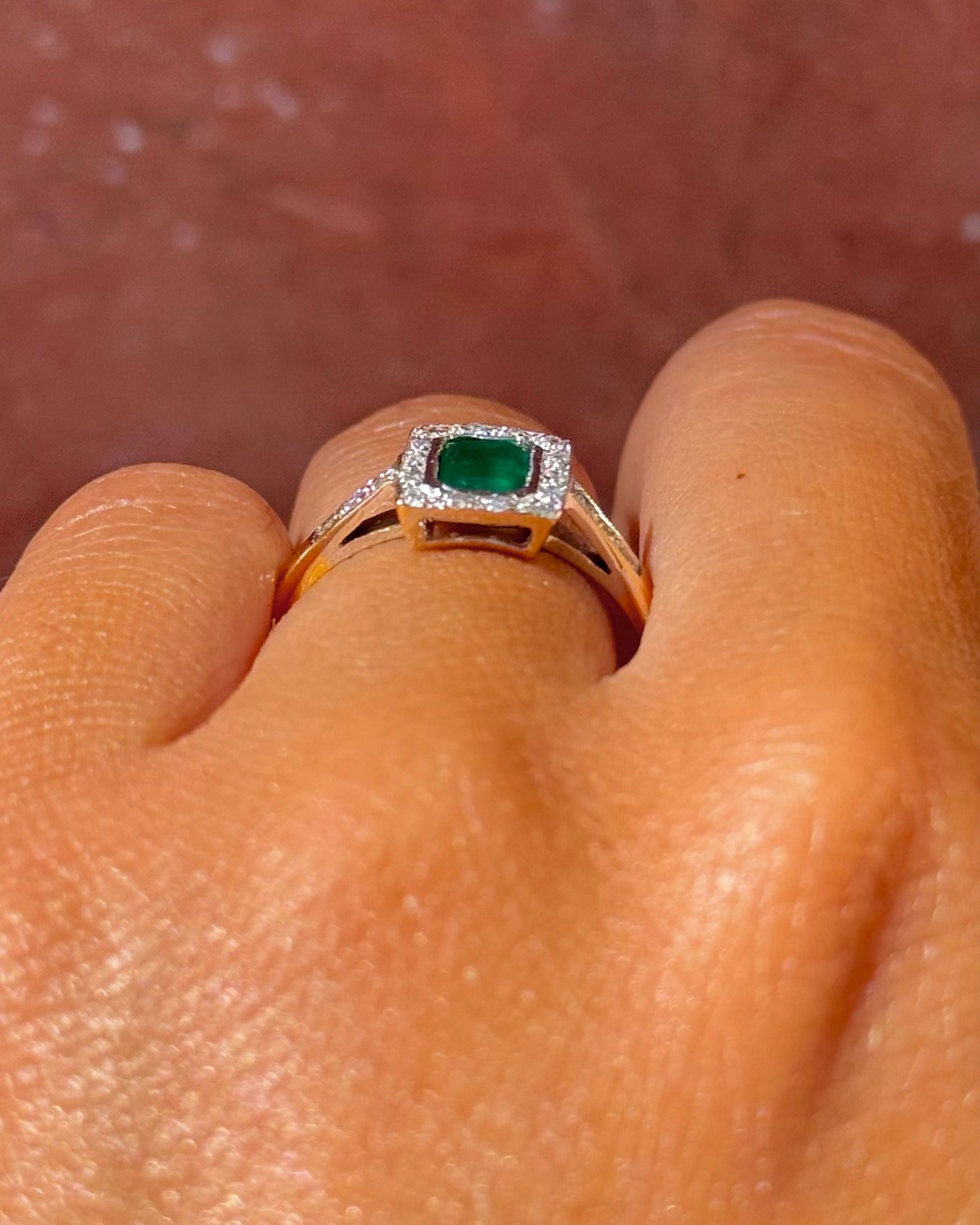Bague Style Art-Déco Émeraude 0.60 carat &amp; Diamants 0.20 carat "Serafine"