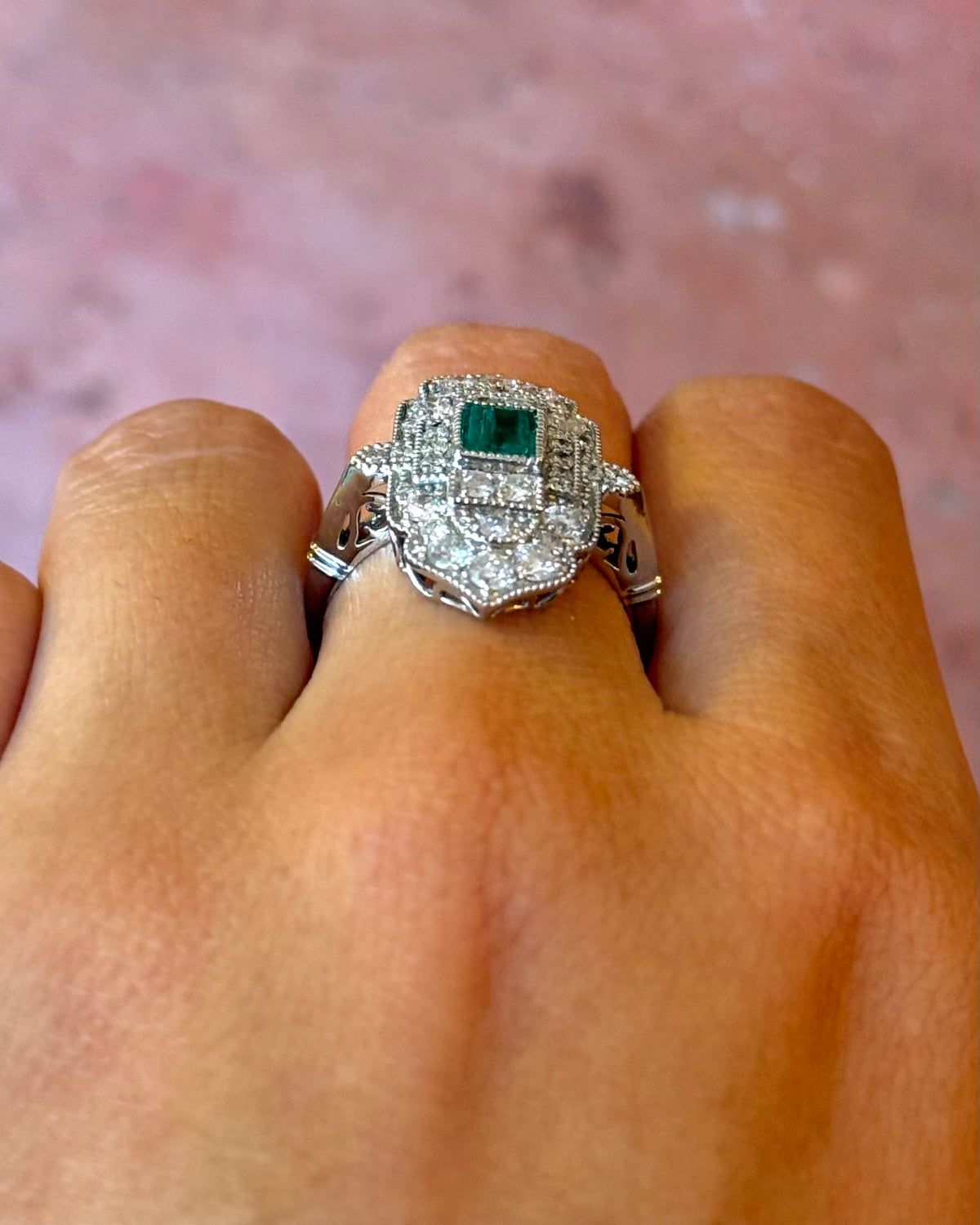 Art Deco-style Colombian Emerald Ring 0.59 carat &amp; Diamonds 0.93 carat "Minerva"