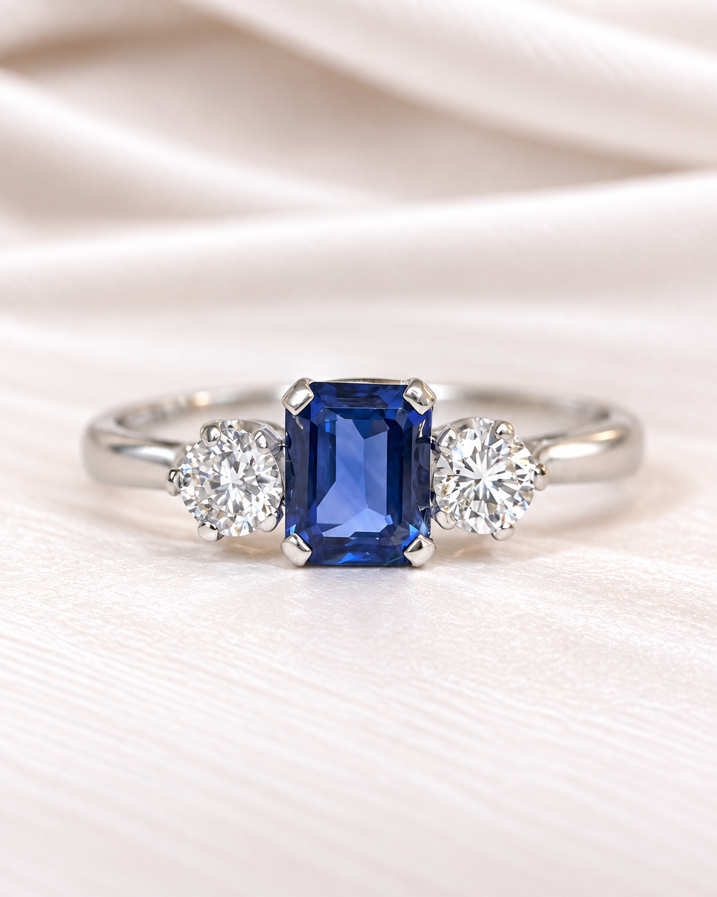 Bague Trilogie Saphir 0.85 carat &amp; Diamants 0.40 carat "Isabella"