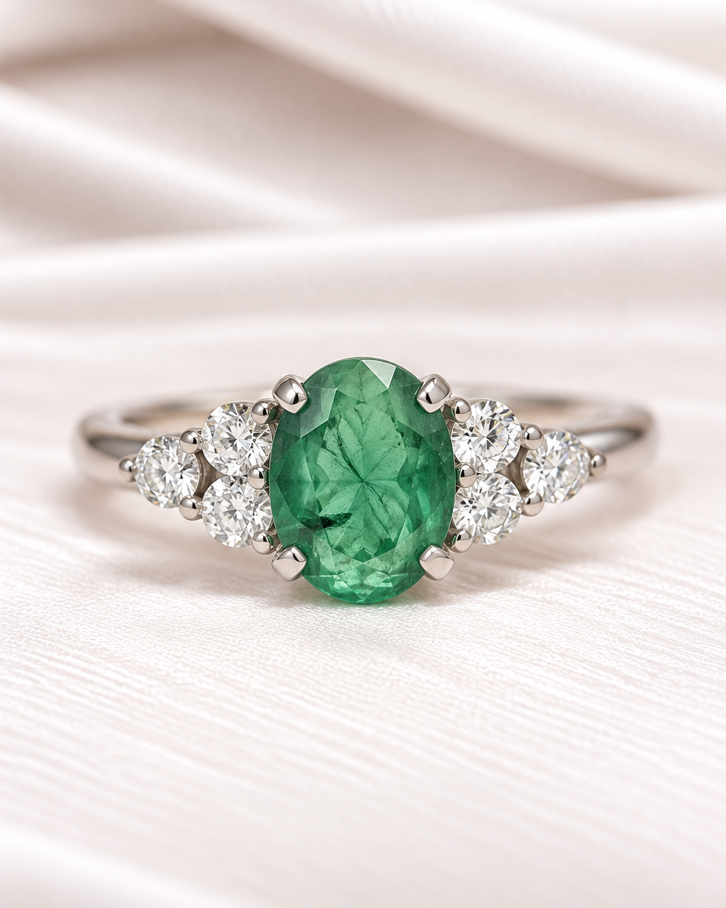 Emerald Trilogy Ring 1 carat &amp; Diamonds "Tristane"