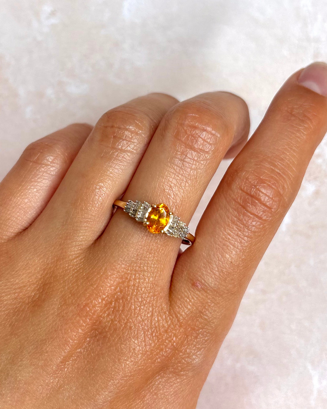 Bague Rivière Grenat Spessartite 1.10 carat &amp; Diamants 0.25 carat "Loïs"