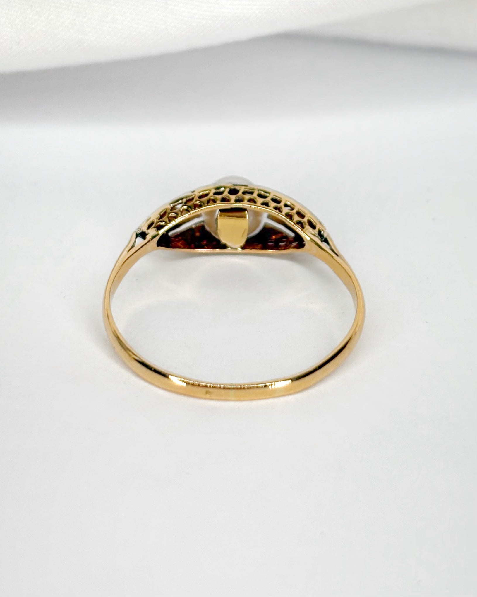 Bague Art-Déco Perle &amp; Diamants "Lina"
