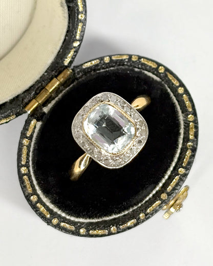 Anillo Art Déco Aguamarina 1.15 quilates y 20 diamantes "Ludivine"