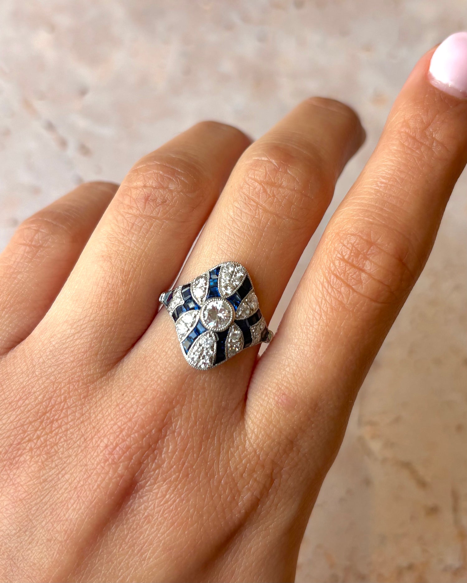 Bague Style Art-Déco Saphirs 0.40 carat &amp; Diamants 0.86 carat "Cécile"