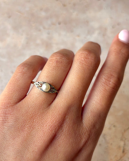 Bague Art-Déco Perle &amp; Diamants "Lina"