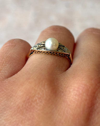 Bague Art-Déco Perle &amp; Diamants "Lina"