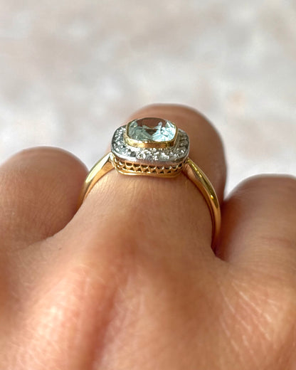 Anillo Art Déco Aguamarina 1.15 quilates y 20 diamantes "Ludivine"
