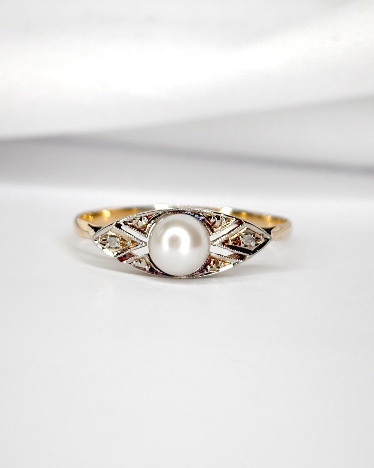 Bague Art-Déco Perle &amp; Diamants "Lina"