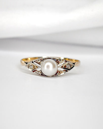 Bague Art-Déco Perle &amp; Diamants "Lina"