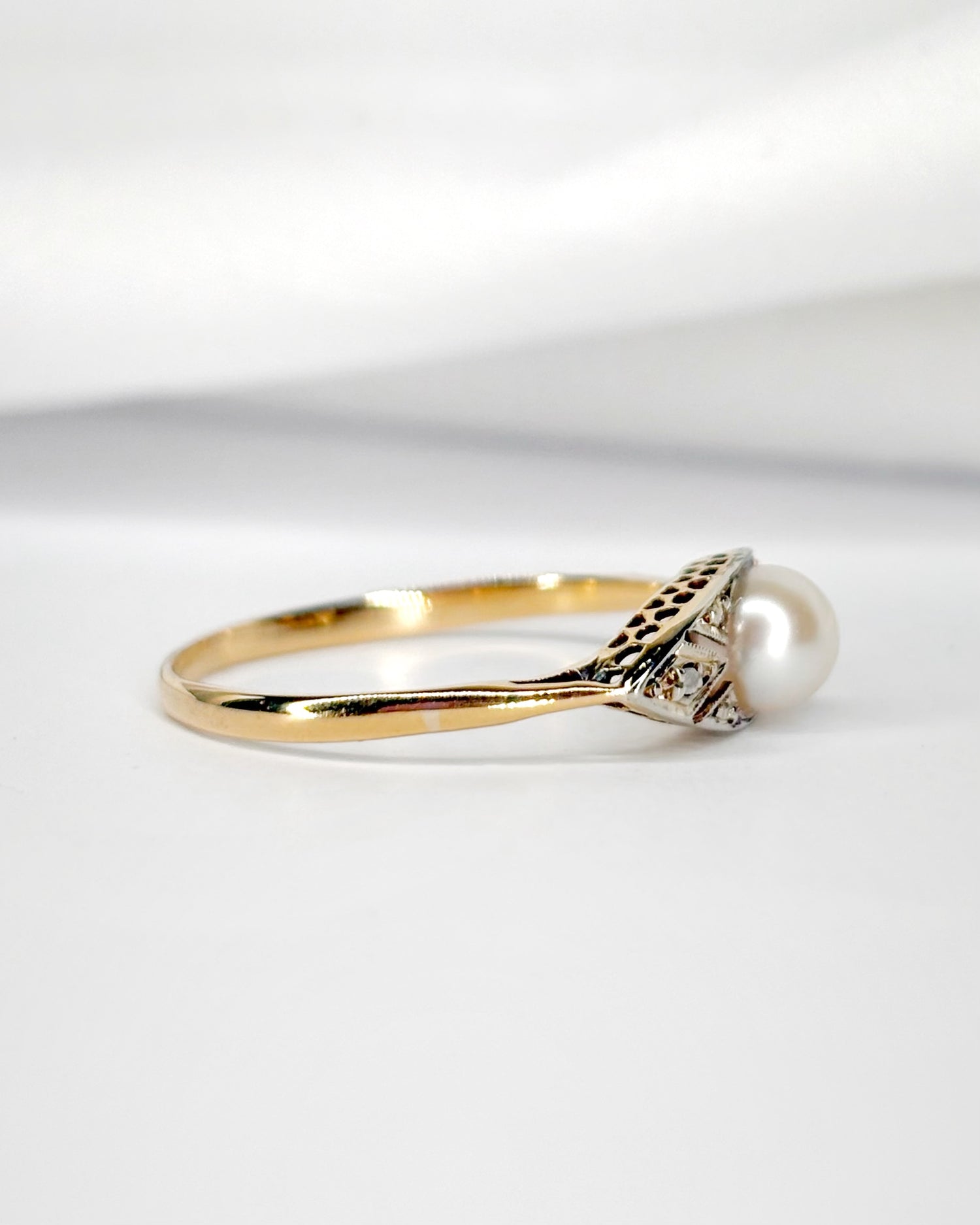 Bague Art-Déco Perle &amp; Diamants "Lina"