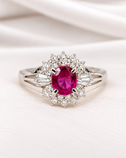 Bague Marguerite Rubis 0.64 carat &amp; Diamants 0.25 carat "Vivienne"