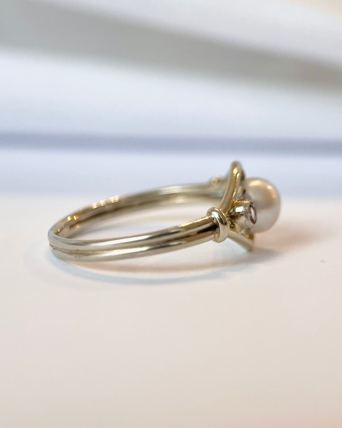 Art Deco Pearl &amp; Diamond Ring "Helene"