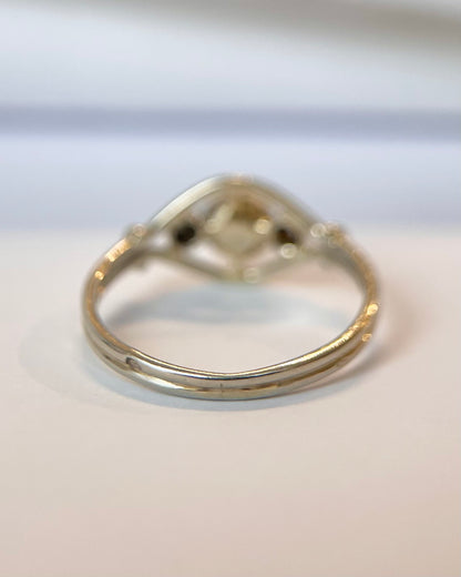 Art Deco Pearl &amp; Diamond Ring "Helene"