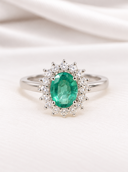 Bague Marguerite Émeraude 1 carat &amp; Diamants 0.32 carat 4,79g "Théa"
