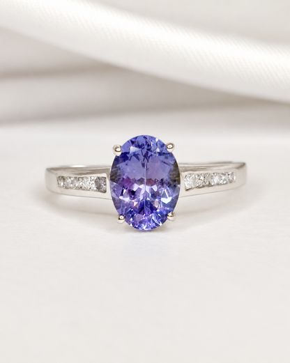 Bague Solitaire Tanzanite 1.80 carat &amp; Diamants 0.29 carat "Polly"