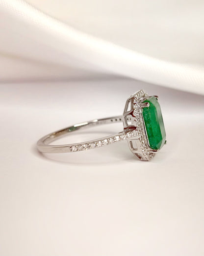 Bague Style Art-Déco Émeraude 1.12 carat &amp; Diamants 0.30 carat "Andressa"