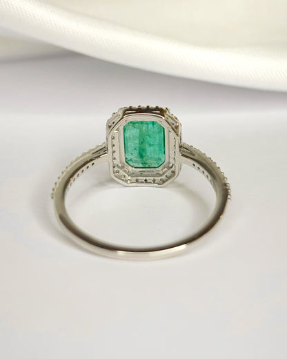Bague Style Art-Déco Émeraude 1.12 carat &amp; Diamants 0.30 carat "Andressa"