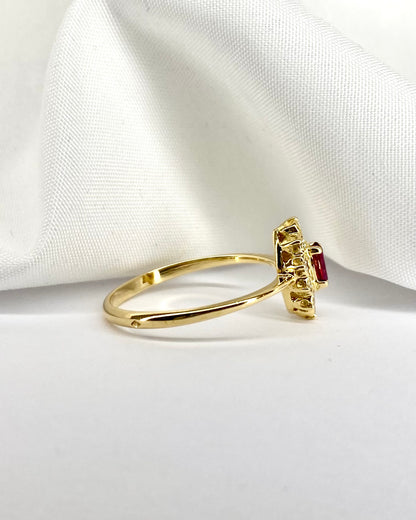 Bague Marguerite Marquise Rubis &amp; 10 Diamants &quot;Asma&quot;