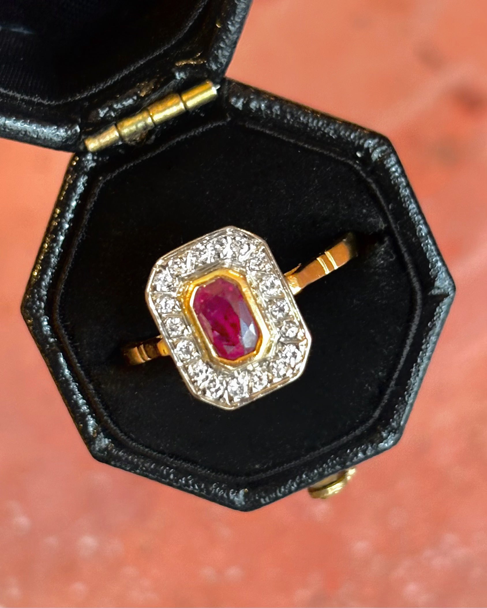 Art Deco Ruby 0.70 Carat &amp; Diamonds Ring "Sophie"