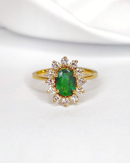 Bague Marguerite Émeraude 0.54 carat &amp; Diamants 0.36 carat "Margrethe"