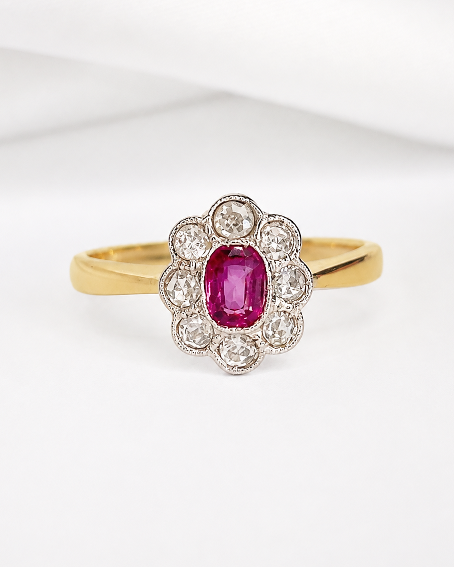 Bague Marguerite Art-Déco Saphir Rose 0.40 carat &amp; Diamants 0.24 carat "Naia" - Elliade Paris