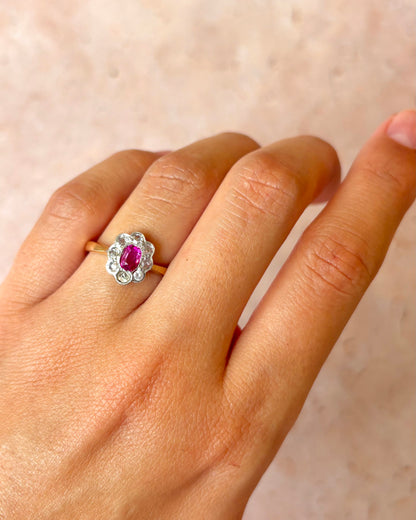 Bague Marguerite Art-Déco Saphir Rose 0.40 carat &amp; Diamants 0.24 carat "Naia"