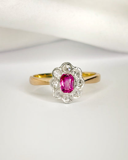 Bague Marguerite Art-Déco Saphir Rose 0.40 carat &amp; Diamants 0.24 carat "Naia"