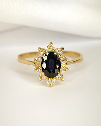 Bague Marguerite Saphir 1.32 carat &amp; Diamants 0.30 carat "Elodie"