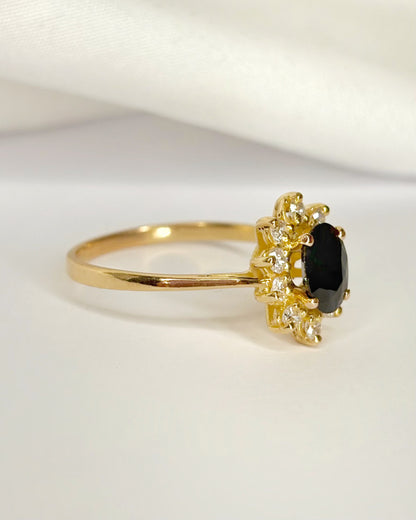 Bague Marguerite Saphir 1.32 carat &amp; Diamants 0.30 carat "Elodie"