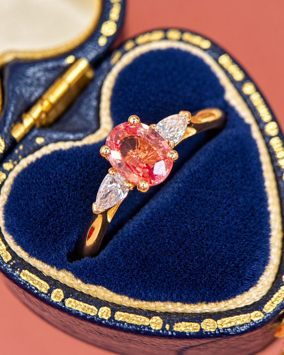 Peach Sapphire 1.07 carat &amp; Diamond Trilogy Ring "Ava"