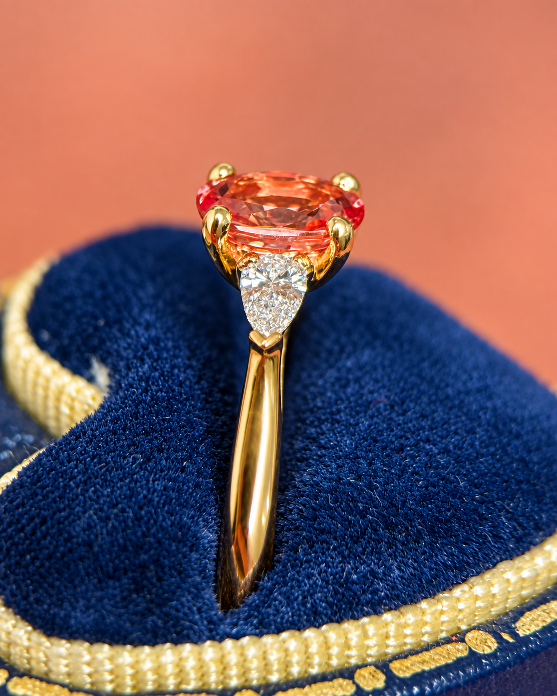 Peach Sapphire 1.07 carat &amp; Diamond Trilogy Ring "Ava"