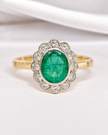Bague Marguerite Émeraude 1.70 carat &amp; Diamants 0.60 carat "Amale"