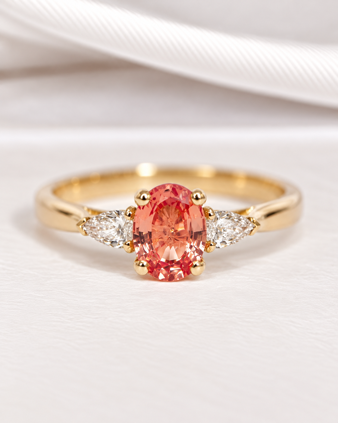 Peach Sapphire 1.07 carat &amp; Diamond Trilogy Ring "Ava"