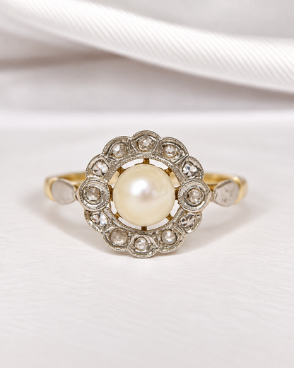 Bague Art-Nouveau Perle &amp; Diamants "Blanche"