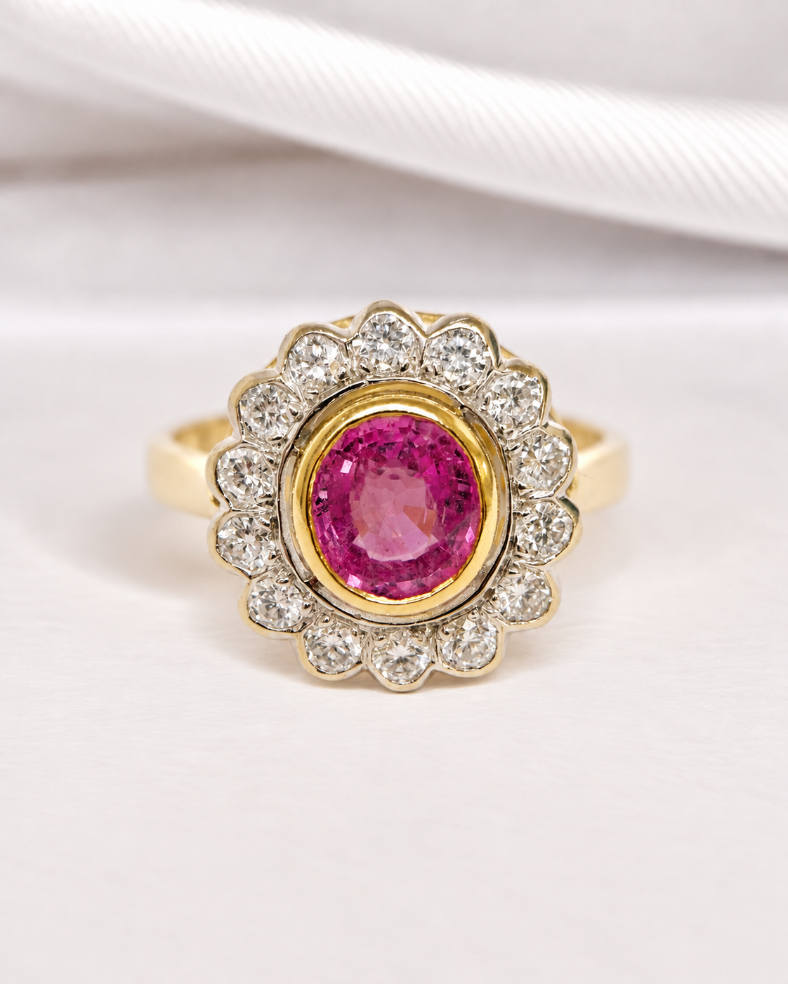 Daisy Ring Pink Sapphire 2.36 carats &amp; Diamonds 0.56 carat 4.93g "Léonie"