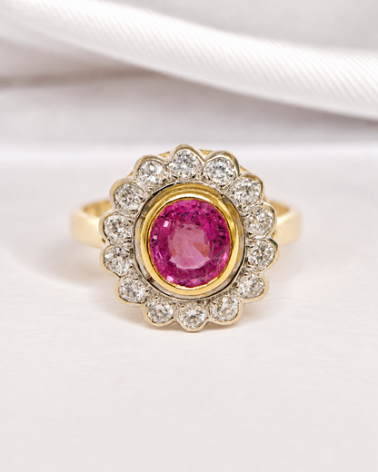 Daisy Ring Pink Sapphire 2.36 carats &amp; Diamonds 0.56 carat 4.93g "Léonie"