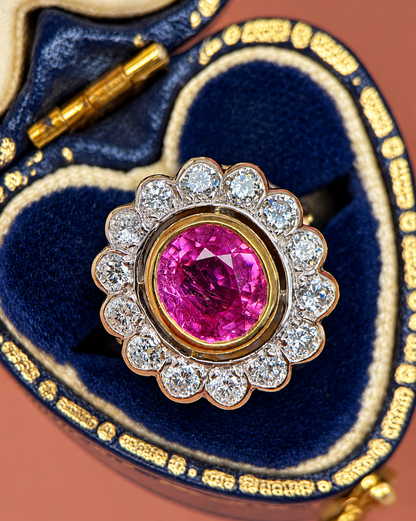 Daisy Ring Pink Sapphire 2.36 carats &amp; Diamonds 0.56 carat 4.93g "Léonie"