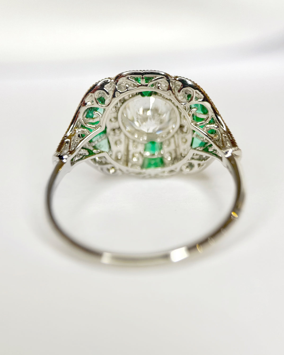 Art Deco Style Ring Diamonds 1.51 carat &amp; Emeralds 0.54 carat "Shana"