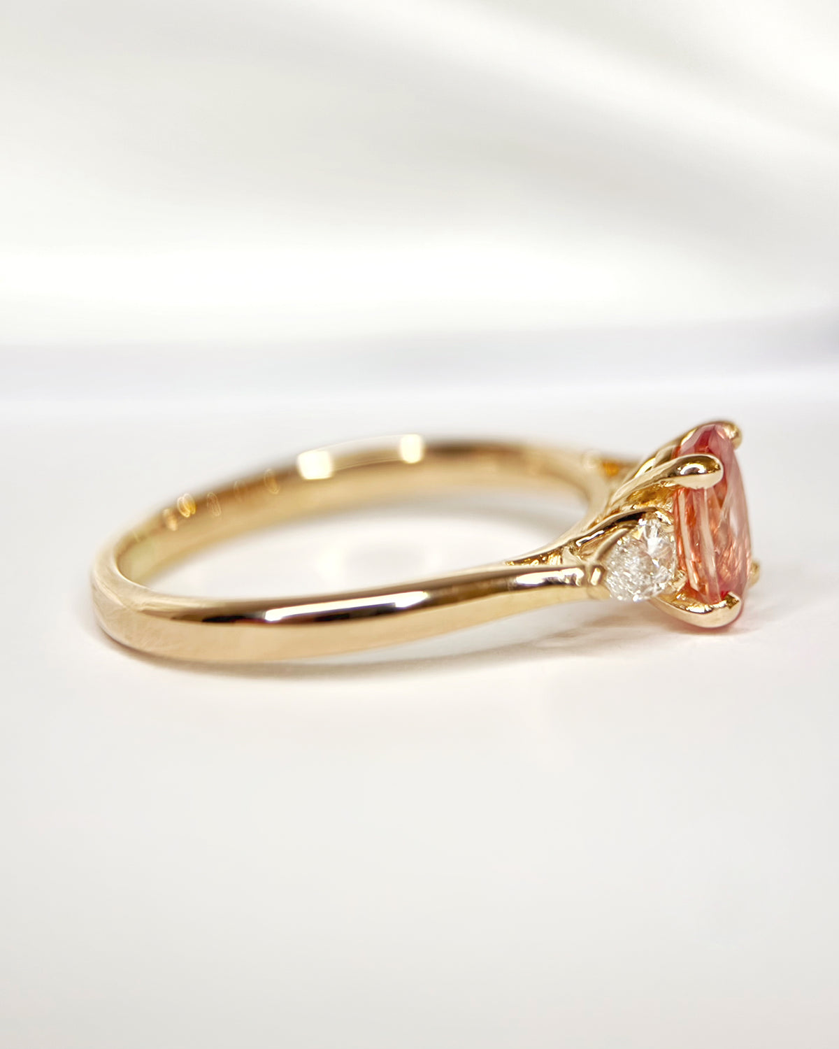 Peach Sapphire 1.07 carat &amp; Diamond Trilogy Ring "Ava"